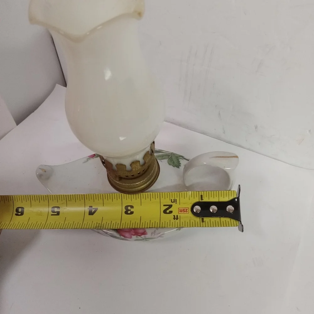 Vintage Miniature Hurricane Oil Lamp Ceramic & Glass 6.5